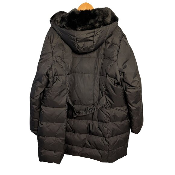 Larry Levine Womens Black Down Coat Faux Fur Hood 3X Long Warm Winter Puffer - Picture 9 of 16
